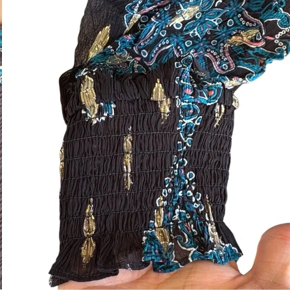 EUC White House Black Market Black
Floral Metallic Dot Smocked Waist Dress Small - Picture 5 of 11